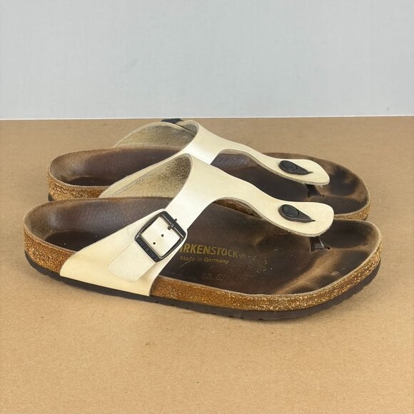 Birkenstock Gizeh Leather Toe Post Sandals Womens 10 Off White Cream Thong - Picture 3 of 9